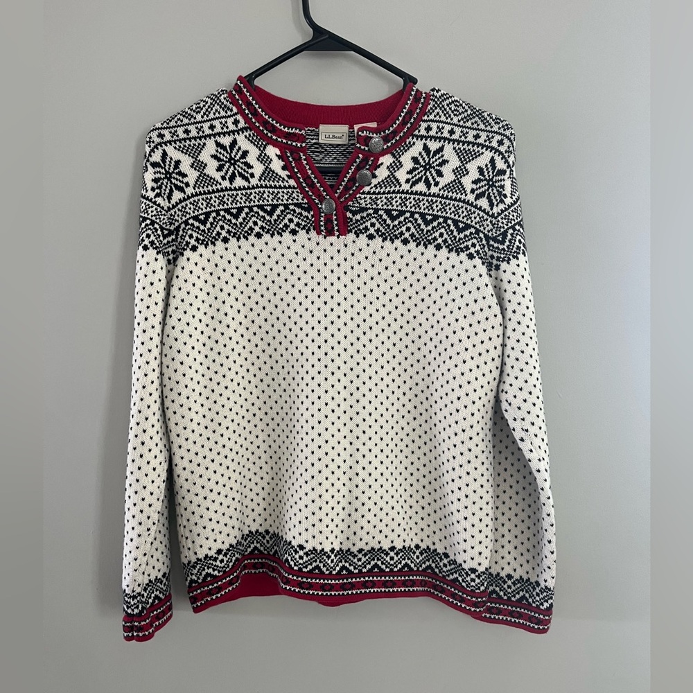 LL Bean Girls Nordic Patterned Pullover Thick Cotton Sweater